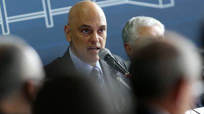 O ministro Alexandre de Moraes no encontro com os secretários.