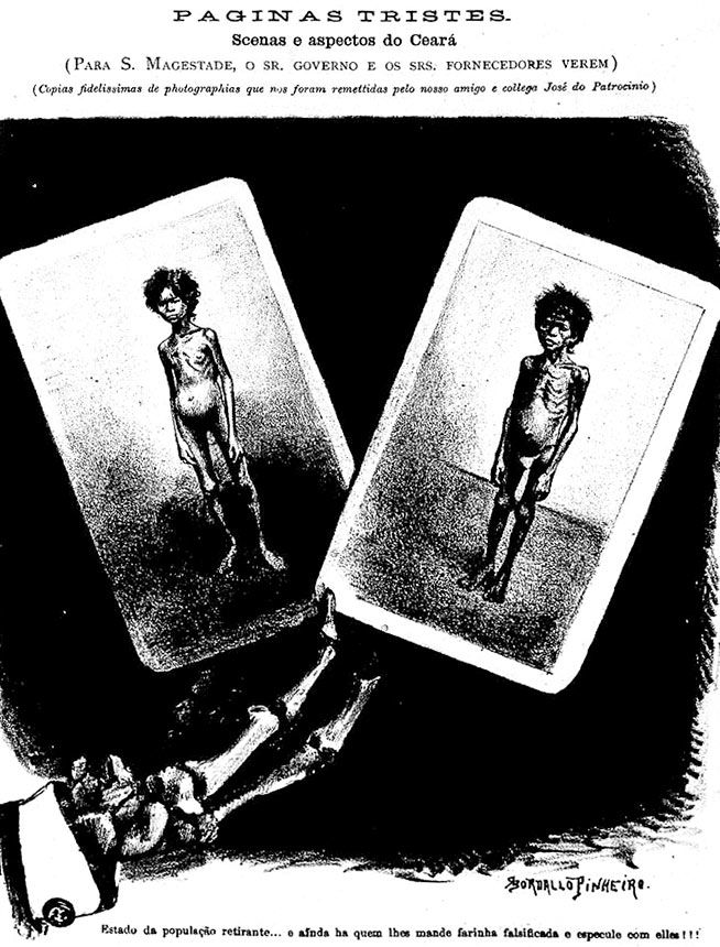 Ilustração do jornal O Besouro mostra as vítimas da Grande Seca
