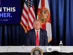 U.S. President Donald Trump participates in a "COVID-19 Response and Storm Preparedness" event with Florida Governor Ron DeSantis and U.S. Health and Human Services (HHS) Secretary Alex Azar at the Pelican Golf Club in Belleair, Florida, U.S., July 31, 2020. REUTERS/Tom Brenner