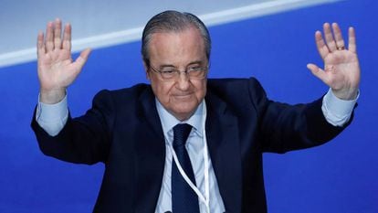 O presidente do Real Madrid, Florentino Pérez, na assembleia de sócios do clube.