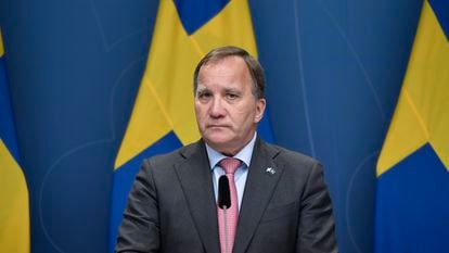 O primeiro-ministro da Suécia, Stefan Löfven, durante a entrevista coletiva em que apresentou sua demissão em Estocolmo, nesta segunda-feira.