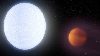 Ilustração da estrela Kelt-9 e seu planeta