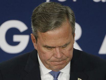 Jeb Bush, neste sábado, depois de anunciar o fim de sua campanha