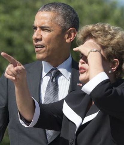 Obama e Rousseff durante visita a memorial de Martin Luther King