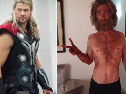 Chris Hemsworth como Thor e depois da dieta.