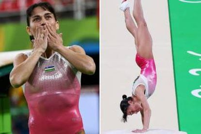 Oksana Chusovitina, em sua participação no salto na Rio 2016