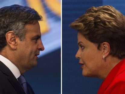 A&eacute;cio Neves e Dilma Rousseff, no &uacute;ltimo debate. 