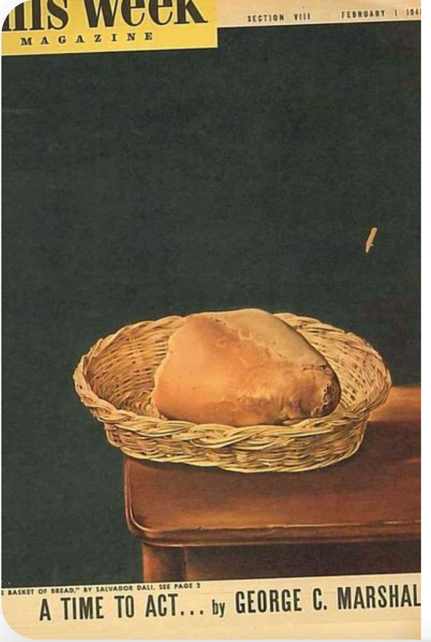 Capa da revista ‘The Week Magazine’ de fevereiro de 1948 com ‘A Cesta de Pão’, obra de Dalí, para anunciar o Plano Marshall.