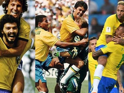 Seleções brasileiras de 1982, 1994 e 2018.