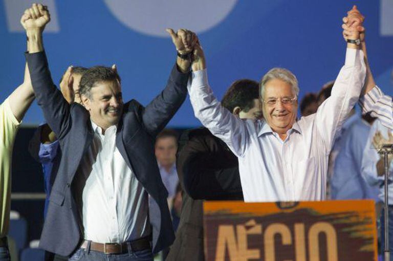Aécio Neves e Fernando Henrique Cardoso na convenção do PSDB.