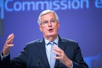 O negociador-chefe do bloco europeu, Michel Barnier, durante pronunciamento em Bruxelas, nesta sexta-feira.