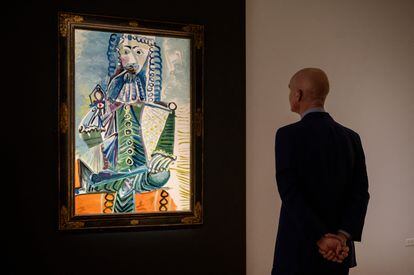 O quadro de Picasso 'Mousquetaire á la pipe II' leiloado pela Christie's em Nova York em 11 de novembro de 2021.