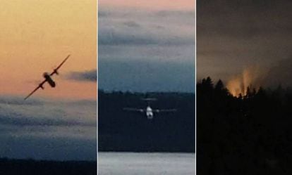Composição de imagens feitas do avião roubado. 