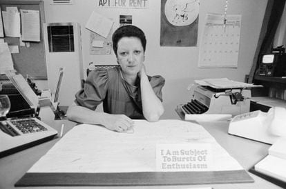 Norma McCorvey, alcunhada 'Jane Roe', em seu escritório em Dallas em 1985.