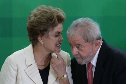 Dilma e Lula na posse dele, nesta quinta-feira.