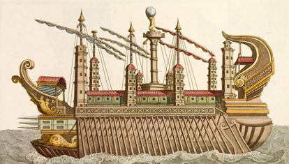 Ilustração do século XVIII de uma embarcação como a que Calígula utilizava.