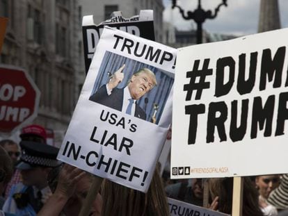Manifestação contra Trump, em Londres, em 2018.