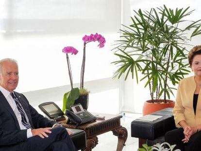 Biden e Rousseff durante o encontro em Bras&iacute;lia.