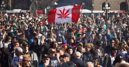 Manifestação pela legalização da maconha no Canadá.