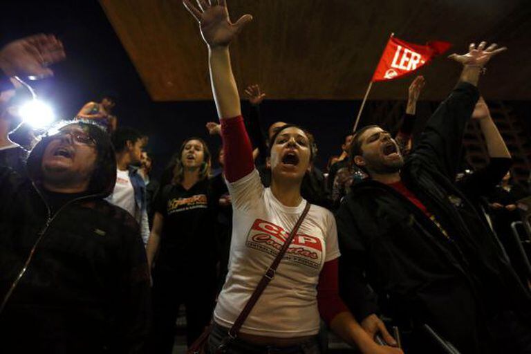 Manifestantes na greve do metrô na última semana.
