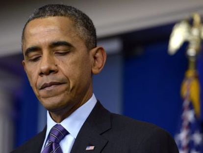 Barack Obama durante seu discurso sobre a morte de Mandela.