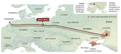 Tragédia aérea na Ucrânia (leia em espanhol). Fonte: Flightradar24.com, Malaysia Airlines e agências. / EL PAÍS