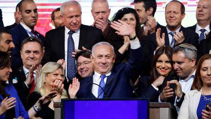 O primeiro-ministro Benjamin Netanyahu após as prévias do resultado das urnas 