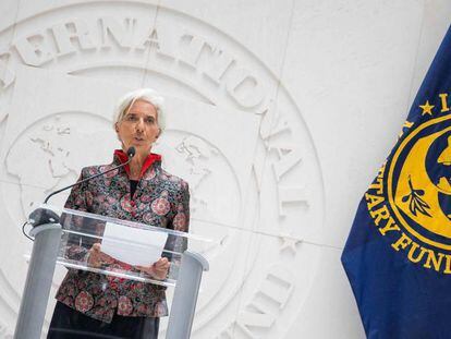 Christine Lagarde em um evento com a imprensa