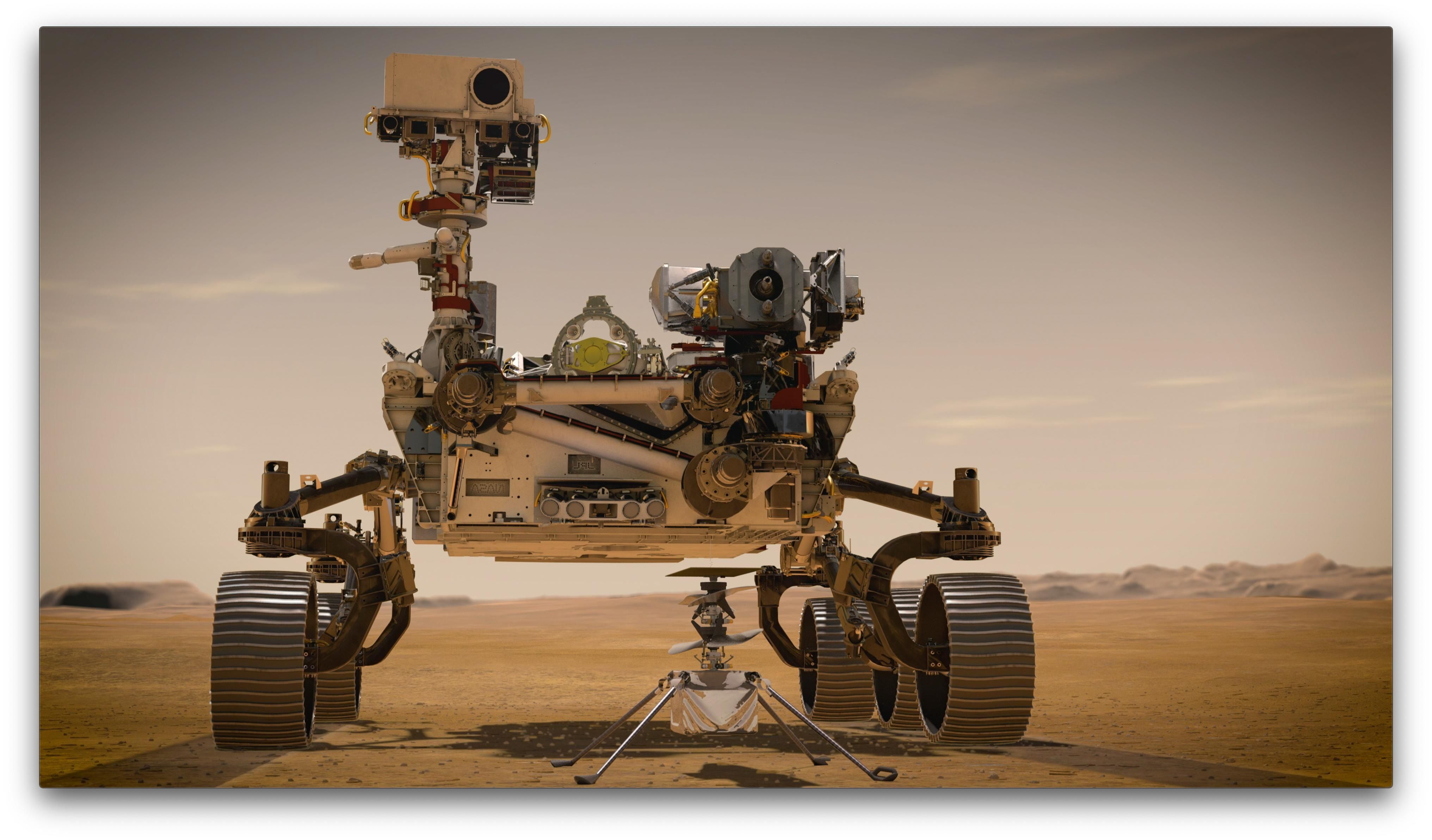 Representação do veículo ‘Perseverance' na superfície de Marte.