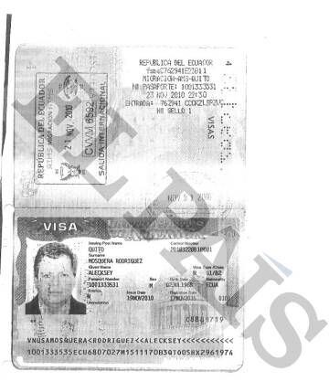 Passaporte entregue à Banca Privada d´Andorra (BPA) pelo ex-ministro do Equador Alecksey Mosquera para abrir sua conta.