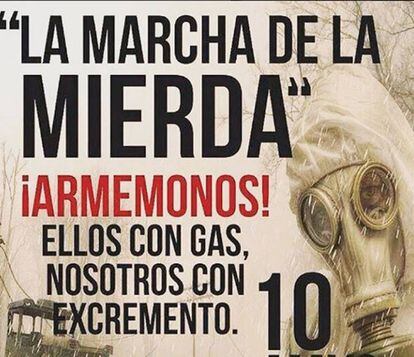 Cartaz do protesto que propõe lançar excrementos contra polícia.