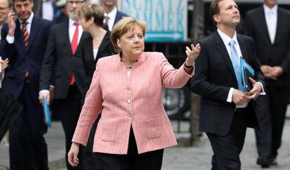 O chanceler alemã, Angela Merkel, nesta quinta-feira em Aquisgrán.