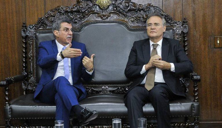 Os senadores Romero Jucá e Renan Calheiros