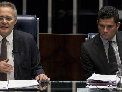 Renan Calheiros e Sergio Moro em debate no Senado