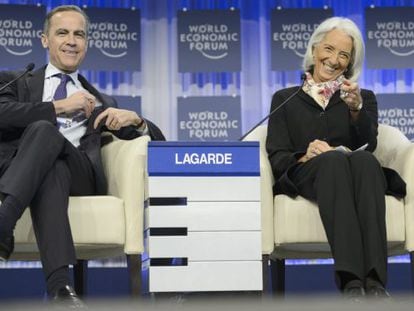 Mark Carney, do Banco da Inglaterra, e Christine Lagarde, do FMI, em Davos.