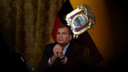 O presidente do Equador, Rafael Correa, numa entrevista coletiva em Quito, na quarta-feira. 