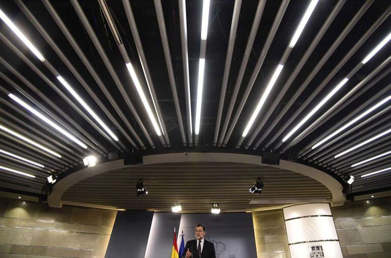 Mariano Rajoy durante entrevista coletiva no Palácio de Moncloa depois da audiência com o Rei.