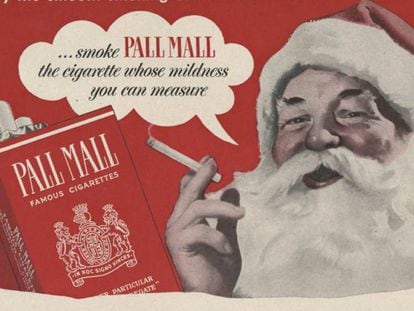 Papai Noel utilizado em um anúncio de cigarro.