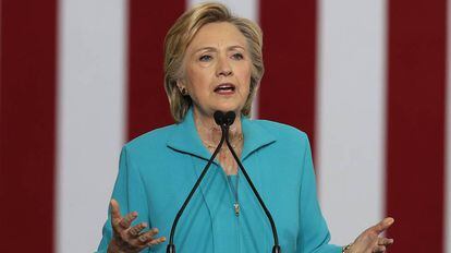 Hillary Clinton durante um discurso de campanha em 25 de agosto.