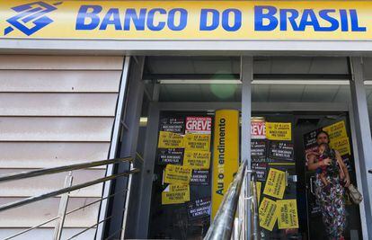 Agência do Banco do Brasil em greve em Brasília.