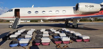 O avião em que a Polícia Federal encontrou 1.304 quilos de cocaína.