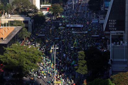 Manifestação de apoiadores do presidente Jair Bolsonaro em São Paulo, neste domingo, 1 de agosto.