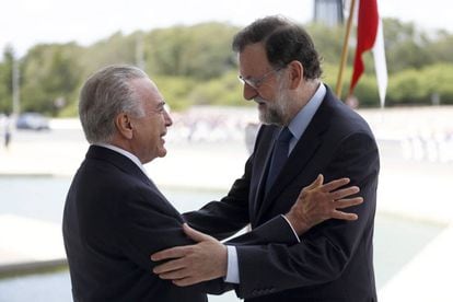 Michel Temer e Mariano Rajoy, nesta segunda.
