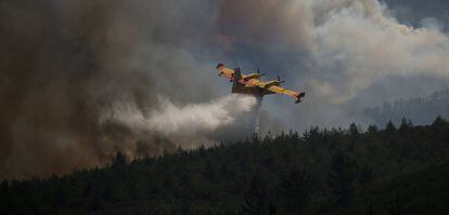 Imagem de uma das aeronaves que ajudam no combate ao fogo em Portugal.