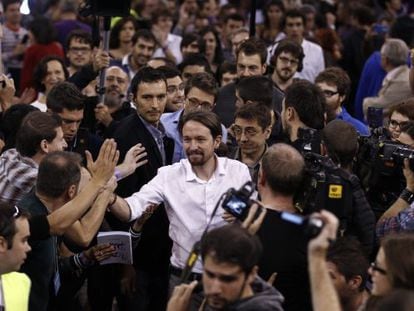 Pablo Iglesias na reunião do Podemos.