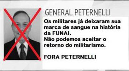 Um meme repudiando a indicação do general Peternelli circula nas redes sociais.