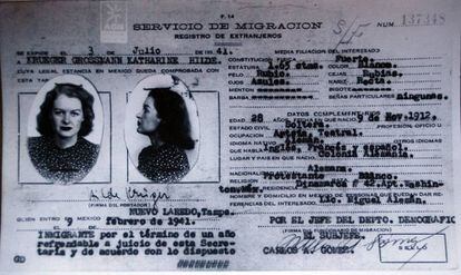 Ficha migratória de Hilda Krüger no México.