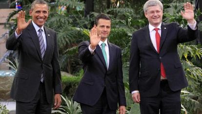 Obama, Peña Nieto e Harper, em Toluca.