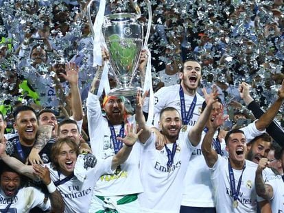 Jogadores do Real Madrid comemoram o décimo-primeiro título da Champions.