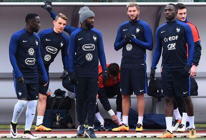 Os jogadores da França, durante um treino.
